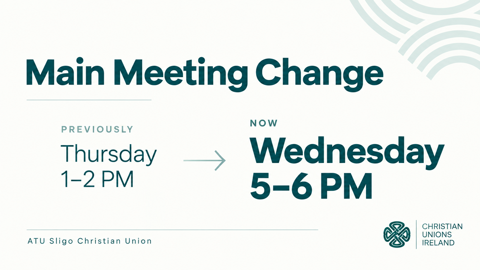 Main Meeting - Time Change